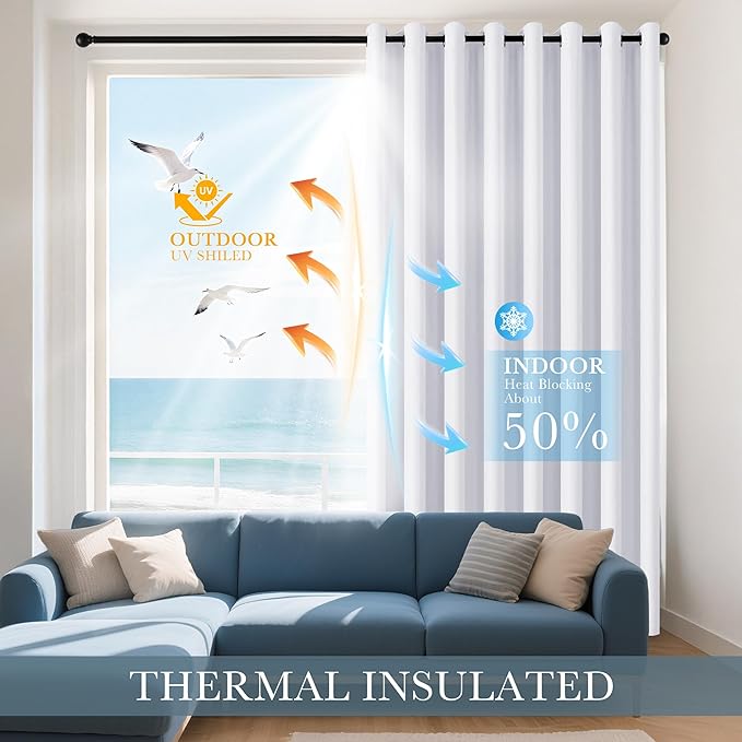 PONY DANCE Room Darkening Curtains - Window Treatments Thermal Insulated Elegant Curtain Panels Window Draperies for Living Room/Cloest/Doorway, 55 Wide by 80 in, Pure White, Set of 2