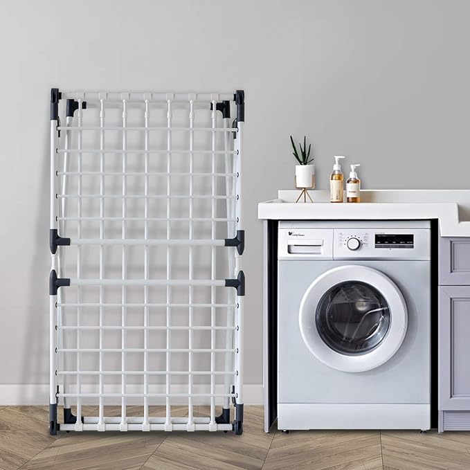 Clothes Drying Rack, Gullwing Laundry Rack Adjustable and Foldable for Easy Storage Indoor and Outdoor, White & Gray