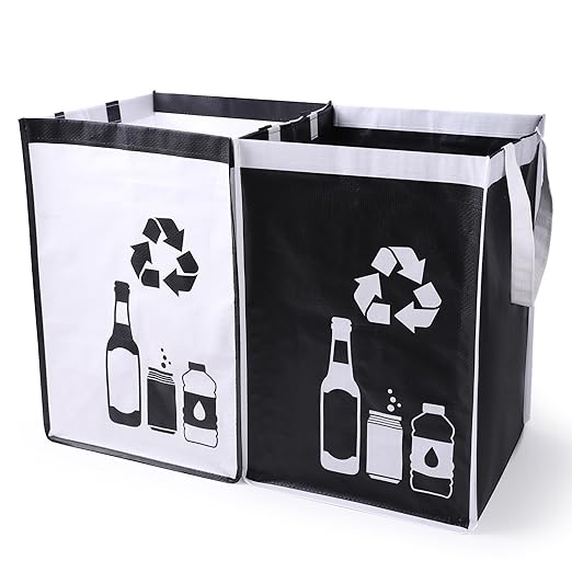Recycle Waste Bag for Kitchen Home- Indoor Recycling Bins Trash Sorting Organizer, Reusable and Waterproof, 2 Pack