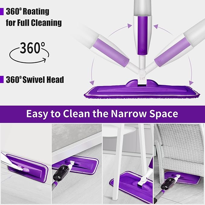 Mops for Floor Cleaning Wet Spray Mop with 14 oz Refillable Bottle and 3 Washable Microfiber Pads Home or Commercial Use Dry Wet Flat Mop for Hardwood Laminate Wood Ceramic