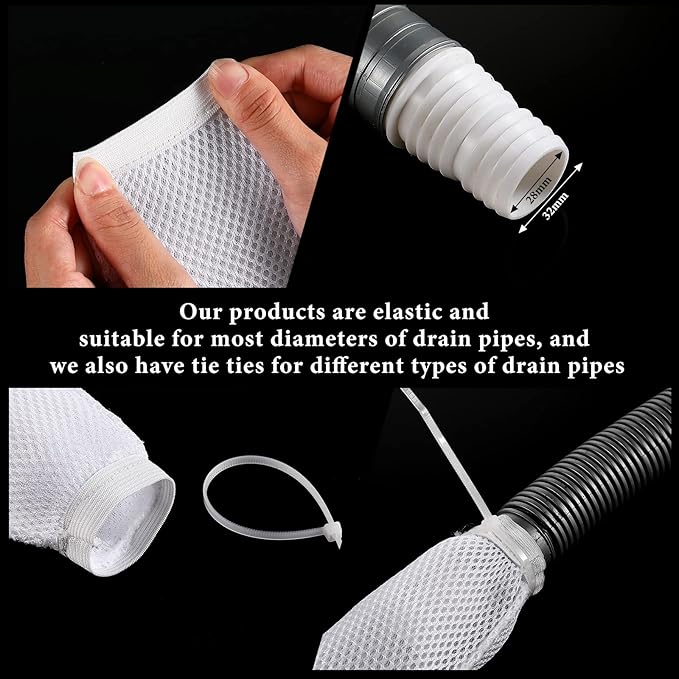 LEIFIDE 10 Pieces Lint Traps for Washing Machine Hose and Cable Ties Set Laundry Lint Catcher Nylon Mesh Trap for Washer Hose Fits Most Washing Machines, White