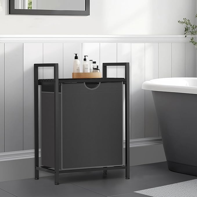 Laundry Sorter with Removable Bag, 16 Gallons Laundry Hamper with Adjustable Feet, Laundry Basket for Laundry Room, Bathroom and Bedroom(Grey and Charcoal Black)