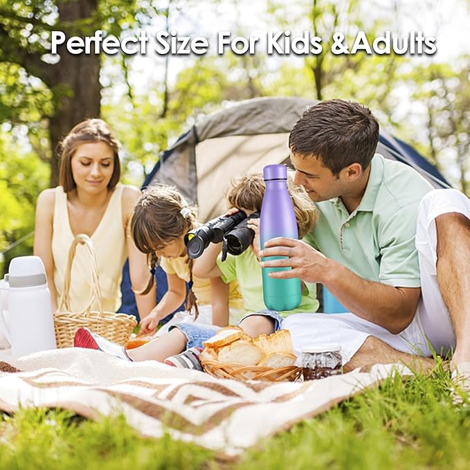 25oz Cola-Bottle Shaped Stainless Steel Leak-proof Water Bottle,Double Wall Vacuum Insulated Metal,Travel Mug For Sports Indoors & Outdoors,BPA-Free Kids Flasks,Purple Green(2 Pack)