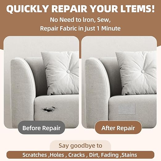 Fabric Repair Patch, 17X79 Inch Fabric Large Repair Tape, Self-Adhesive Patches for Furniture, Sofa, Car Interior, Shoes, Hand Bag, Clothing (Grey, 17X79 Inch)