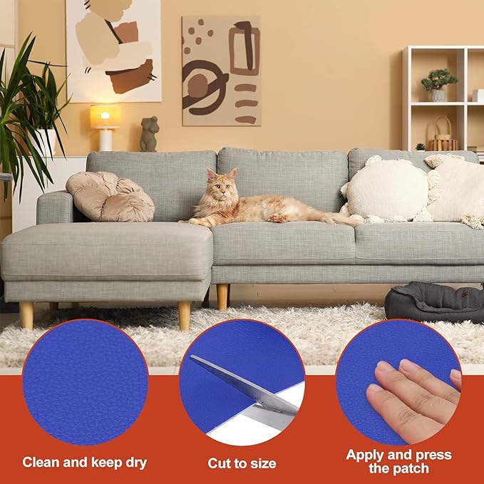 PATIKIL Leather Patches Tape for Furniture, 6.3 x 61 Inch Self Adhesive Vinyl Leather Repair Kit Cover Sheet for Couch, Sofa, Car Seats, Office Chair, Dark Blue