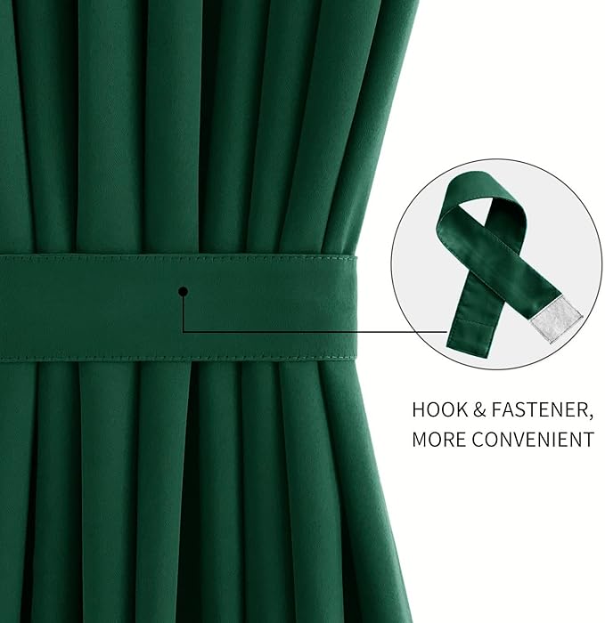 DWCN French Door Curtains – Rod Pocket Thermal Blackout Curtain for Doors with Glass Window, Kitchen and Patio Doors for Privacy, 36 X 72 Inches Long, 1 Curtain Panel with Tieback,Hunter Green