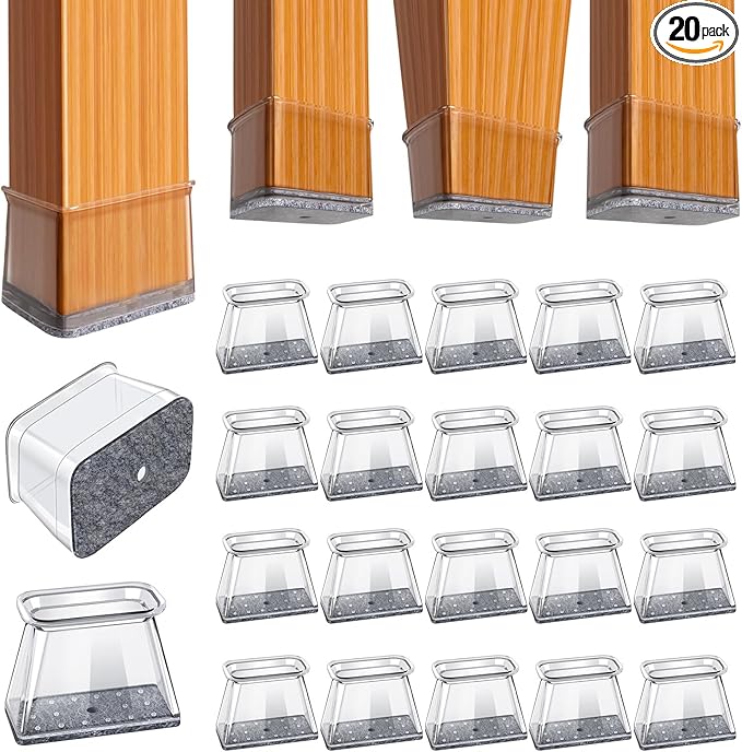 BUMACO Chair Leg Floor Protectors Rectangle Chair Leg Protectors for Hardwood Floors Silicone Pads Covers to Protect Floors(Clear-20 Pcs, Rectangle L Fit (Perimeter: 5"~5-7/8")