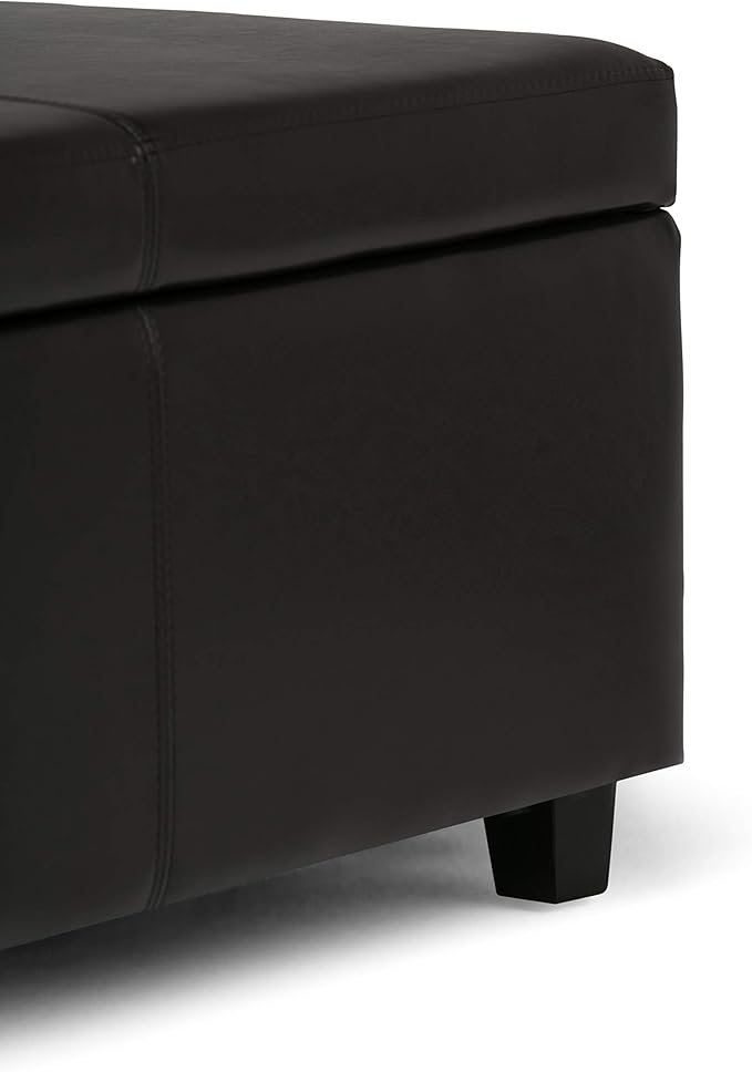 SIMPLIHOME Avalon 48 inch Wide Contemporary Rectangle Storage Ottoman Bench in Tanners Brown Vegan Faux Leather, Assembled, For the Living Room, Entryway and Family Room