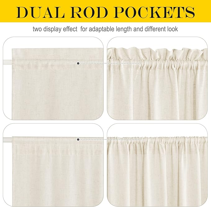 NICETOWN Blackout French Door Curtains for Privacy, Farmhouse Linen Room Darkening Door Shade for Living Room, Rod Pocket Kitchen Curtains (Natual, 36" W x 72" L, 1 Panel)