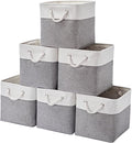 13 x 13 Inch Storage Cubes,6 Pack Cube Storage Bins for Shelves，Fabric Collapsible Storage Bins with Handles, Foldable Storage Basket for Organizing Clothes, Toys, Books (White&Gray)