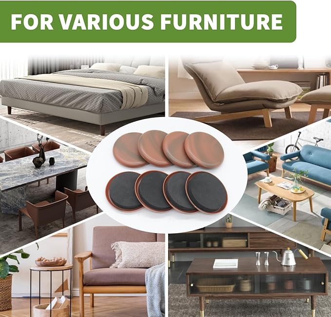Furniture Sliders for Carpet 8 PCS - 2 1/2 inch Furniture Moving Slider Chair Legs Floors Protectors Furniture Movers Sliders – Move Your Furniture Easy & Safely(for Carpet) Brown Coffee