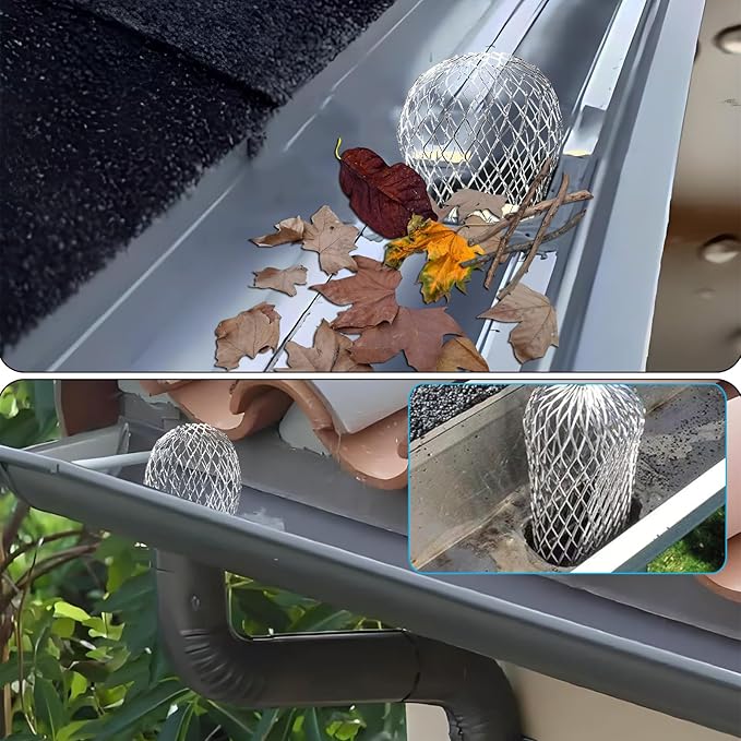 6 Pack Downspout Guard Filter, Gutter Downspout Guard Gutter Guard Strainer Mesh Aluminum Expandable Gutter Screen, Gutter Protector from Leaves Debris Clogging