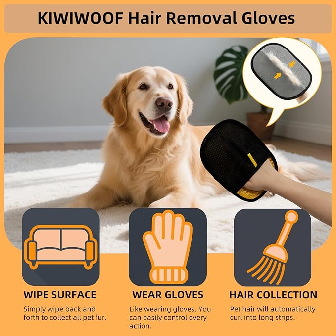 3Pcs Electrostatic Pet Hair Removal Gloves for Cats&Dogs,2025 New Upgraded Reusable Quick De-Shedding Grooming Gloves, Animal Fur Remover Tool for Couch,Carpet,Furniture,Car Seat,Clothing,Curtain