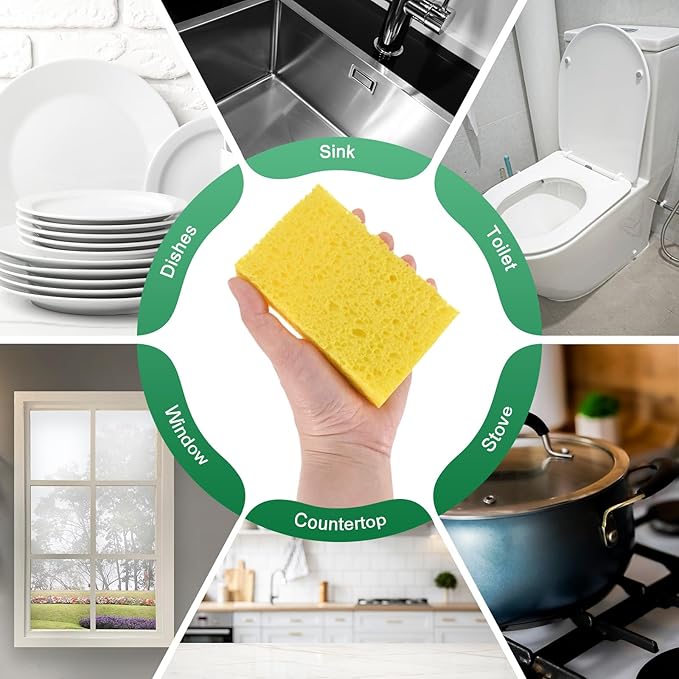 6-Pack Kitchen Sponges, Condense Eco Cellulose Non-Scratch Scrub Heavy Sponge for Kitchen/Household/Bathroom, Clean Tough Messes Dish Scrubber [Yellow]