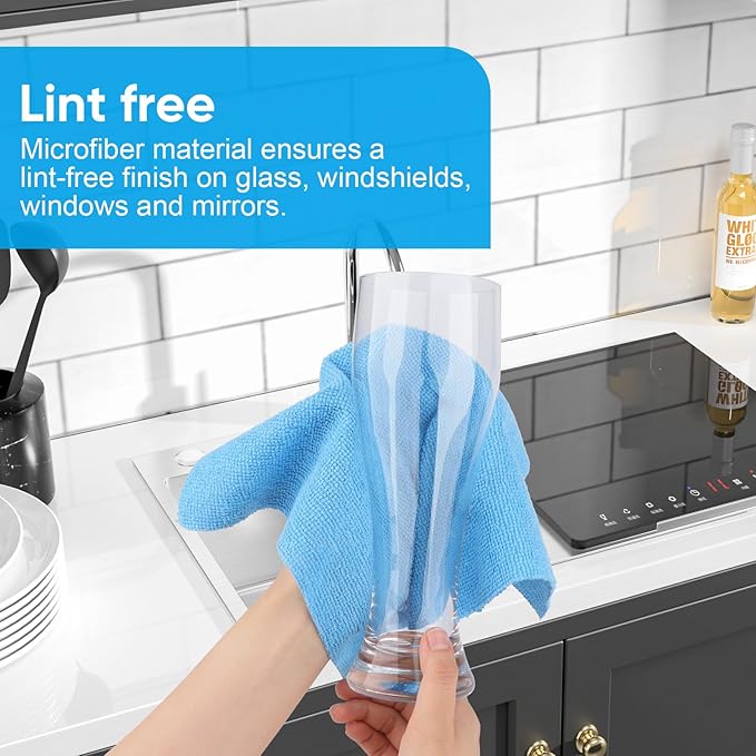 Microfiber Cleaning Cloth, 50 Sheets Shop Towels Commercial Grade Washcloths Lint-Free Clean Rags Bulk Towels for Cars Mechanic Restaurant Garage Housekeeping, 11.5"x 11.5", Blue