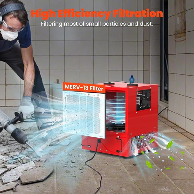 Abestorm Tabletop Dust Collector for Woodworking, Portable Double-sided Intake Air Filtration Systems, Movable Air Filter with Built-in Ionizer, Timer Function, Ideal for Garage Works Shop