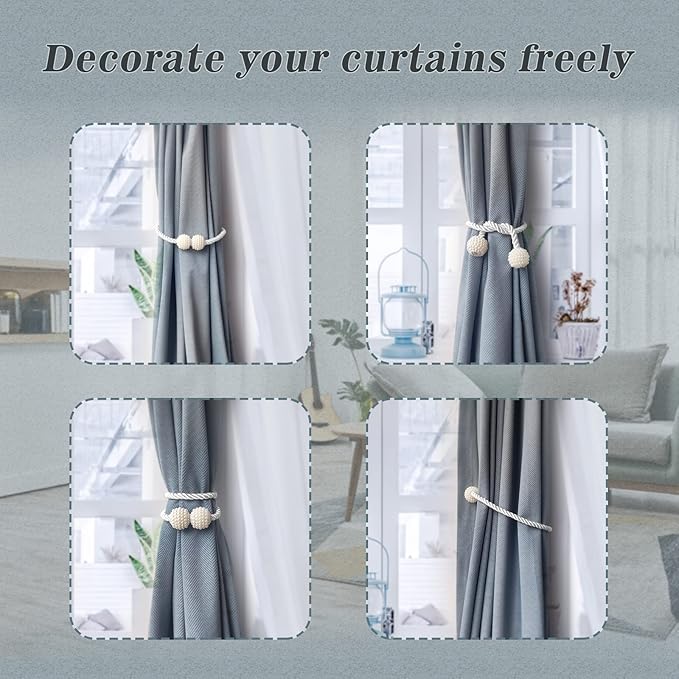 Hion Magnetic Curtain Tiebacks Dark Brown 6 Pack, Curtain Tiebacks Buckles Holdbacks Holders Hooks Clip for Home Bedroom Office Decorative Thick or Thin Curtain