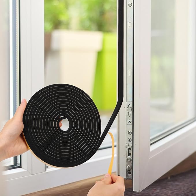 32Feet Weather Stripping Seal (1 Inch X 1/16 Inch) for Door Window, High Density Foam Tape, Soundproofing, Insulation Strip, Door Sealers for Door Frame- Black