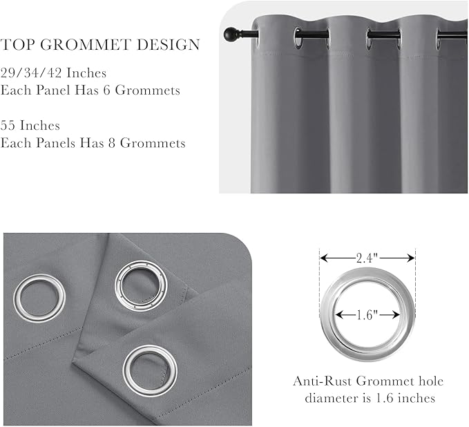 PONY DANCE Black Out Curtains for Bedroom 54 inch Length 2 Panels Set, Thermal Insulated Room Darkening Window Drapes for Living Room, Grommet Top (W34 x L54 Inch, Sliver Grey)