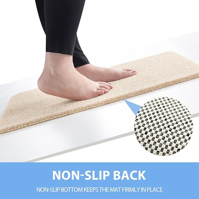 Non-Slip Bathtub Mat, 2 Pack Anti Slip Shower Mat, Fast Drying Bathtub Mats, Foot Scrubber Mat, Anti Slip Mat for Tub, Floor, Bathroom, Kitchen, Home, Hotel (Beige 59"×17.3")