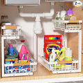 Under Sink Organizer 2 pack, 2 Tier Slide Out Under Sink Organizers And Storage, Height Adjustable Pull Out Cabinet Drawers, Kithcen Bathroom Metal Storage Caddy Shelf, White
