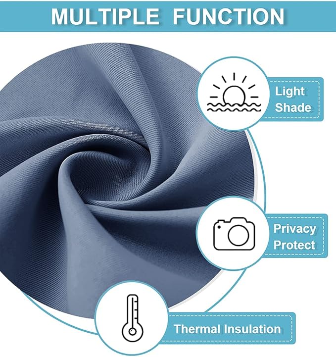 RYB HOM Blackout Curtain Valance - Room Darkening Half Window Treatment Solid Elegant Privacy Home Decor for Kitchen Bedroom Bathroom, 29 inches Wide x 24 inches Long, Stone Blue, 1 Pair