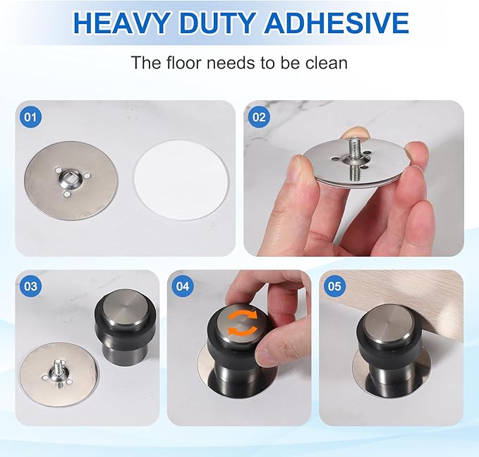 PATIKIL 2Set Round Door Stoppers, 46mm Stainless Steel Door Stop Doorstop Wedge Metal Cylinder Self Adhesive with Screw for Bottom of Door Floor Inside, Black