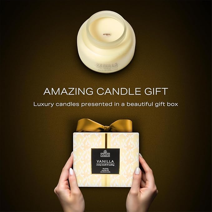 Volcano Vanilla Candle 19oz:- with a Crackling Wooden Wick in Large 4" x 5" Large Elegant White Glass Jar in a Presentation Gift Box and Protective Shipping Box