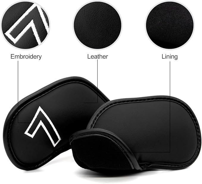 Montela Golf Iron Covers,Golf Iron Head Covers Leather Golf Iron Covers Set 9pcs Golf Iron Headcovers,Golf Club Head Covers for Iron Club Fit All Brands Titleist,Callaway,Taylormade