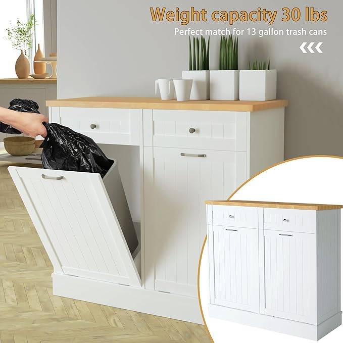 Betterhood Tilt Out Trash Cabinet 10 Gallon Wooden Free Standing Laundry Sorter Cabinet,Recycling Cabinet with Hideaway Drawer,Tilt Out Trash Cabinet Can Bin Kitchen