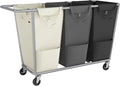 SONGMICS Laundry Basket with Wheels, 76.6 Gallons (290 L), 3-Section Rolling Laundry Hamper with Removable Bags, Heavy-Duty Steel Frame with Handle, Cream White, Dark Gray and Ink Black URLS010X01