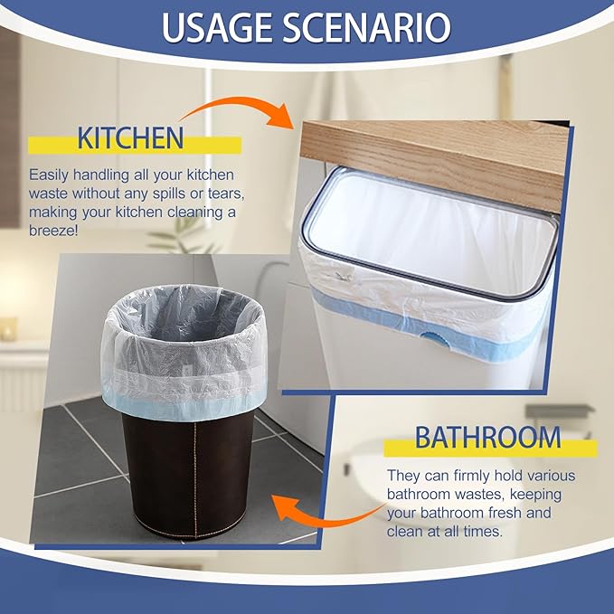 18 Gallon Trash Bags with Drawstring - 120 Count Heavy Duty 1.25 Mil Garbage Bags 68 Liter Tall Kitchen Bin Liners Unscented White for Home Yard Lawn