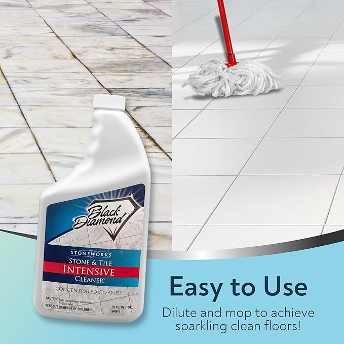 Black Diamond Stoneworks Stone & Tile Intensive Cleaner: Concentrated Deep Cleaner, Marble, Limestone, Travertine, Granite, Slate, Ceramic & Porcelain Tile. (1-Quart)