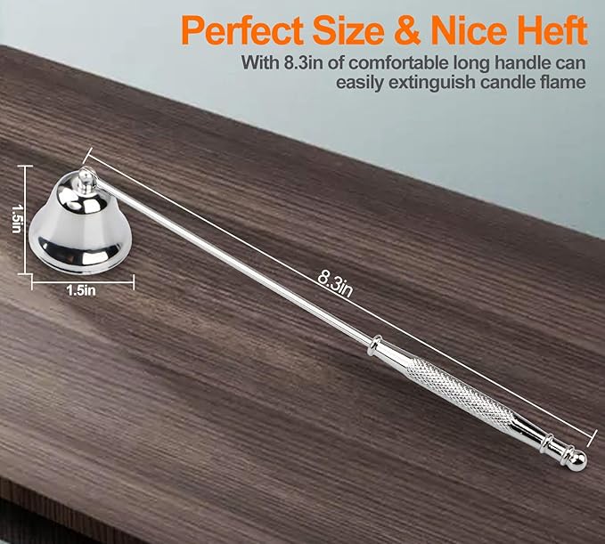 GOSGOONE Candle Snuffer, Elegant Candle Extinguisher with Long Handle, Hinged Candlesnuffers Wick Snuffer Candle Accessory for Putting Out Candle Flame Safely, Candle Stopper with Storage Bag (Silver)