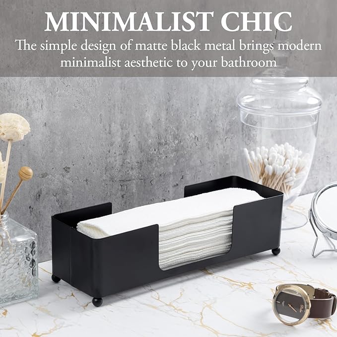 MyGift Modern Matte Black Metal Tabletop Paper Hand Towel Holder, Commercial Countertop Tissue Dispenser Tray