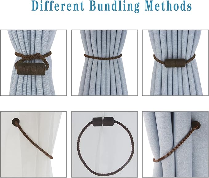 Magnetic Curtain Tiebacks 4 Pack Coffee Curtain Rope Tieback Curtain Holders for Drapes Modern Tie Backs Decorative Curtain Holdbacks