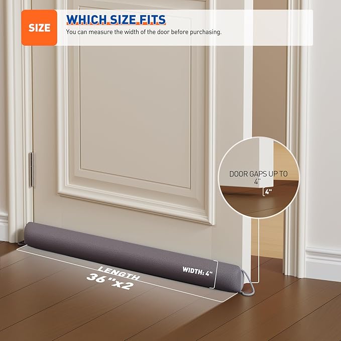 MAGZO Door Draft Stopper, 72 Inch Under Door Draft Blocker Noise Stopper, Weighted Wind Blocker Draft Guard for Bottom of Door, Gray
