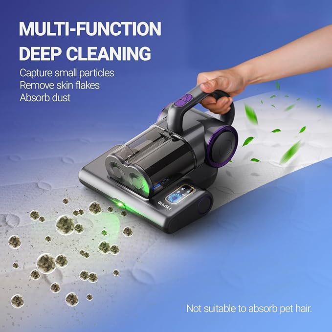 FEPPO Mattress Vacuum Cleaner, 16Kpa Bed Vacuum Cleaner with 253.7nm UV-C Light, 140°F Heat, HEPA Filter & Ultrasonic, Versatile Handheld Vacuums for Bed, Sofa, Couch, Crib(Corded, 500W)