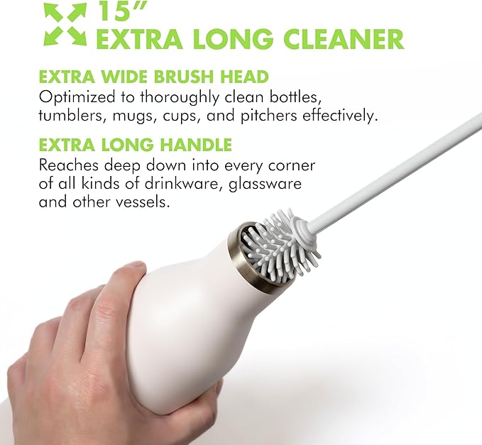 GrandTies Silicone Cleaning Brush Set | Extra Long Brush for Narrow Neck, Water Bottle, Cup, Mug, Blender, Tumbler, Hydro Flask, Baby Bottle, Wine Glass (Fresh Mint)