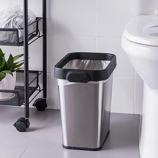 3 Pack Stainless Steel Trash Can 3 Gallon, Open Top Trash Can, 8" x 11" x 13", Rectangle Rubbish Bin, Slim and Narrow, No Lid Small Wastebasketfor Kitchen, Bathroom, Living Room, Office
