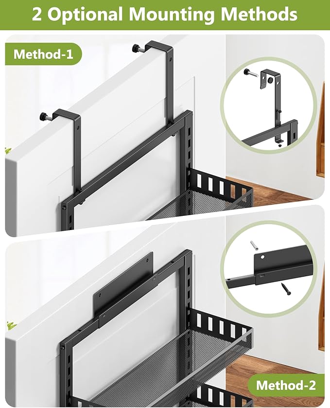 6-Tier Over the Door Pantry Organizer, 2 in 1 Large Door Spice Rack with Adjustable Metal Baskets, Heavy Duty Hanging or Wall Mounted Storage Organizer for Kitchen Pantry and Room Wall