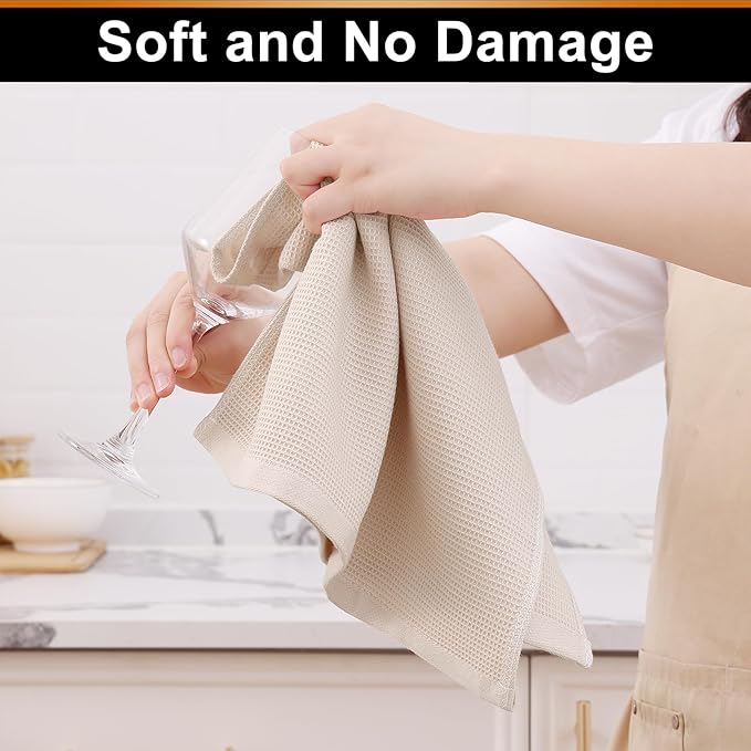 Homaxy 100% Cotton Waffle Weave Kitchen Towels - 8 Pack Soft and Absorbent Dish Towels - 16 x 26 Inches Quick Dry Hand Towels - Beige
