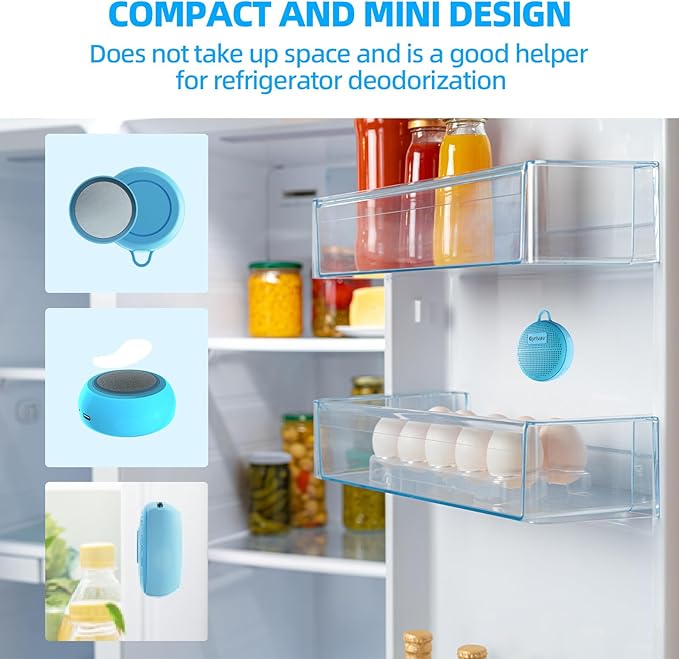 Refrigerator Deodorizer, Rechargeable Deodorizer, Fridge Deodorizer, Air Purifier, Suitable for Refrigerator, Car, Wardrobe, Shoe Cabinet, Better Than Baking Soda and Charcoal（Blue）