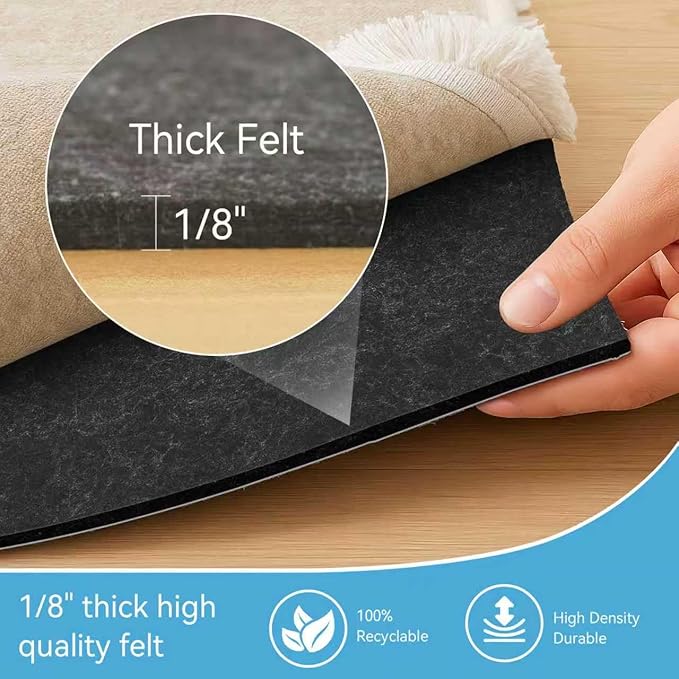 Warmstar 9x12 FT Non Slip Rug Pad,100% Waterproof Felt Rug Pad for Hardwood Floors,1/8” Thick Soft Carpet Pad with Natural Rubber Backing, Secure Grip & Floor Protection