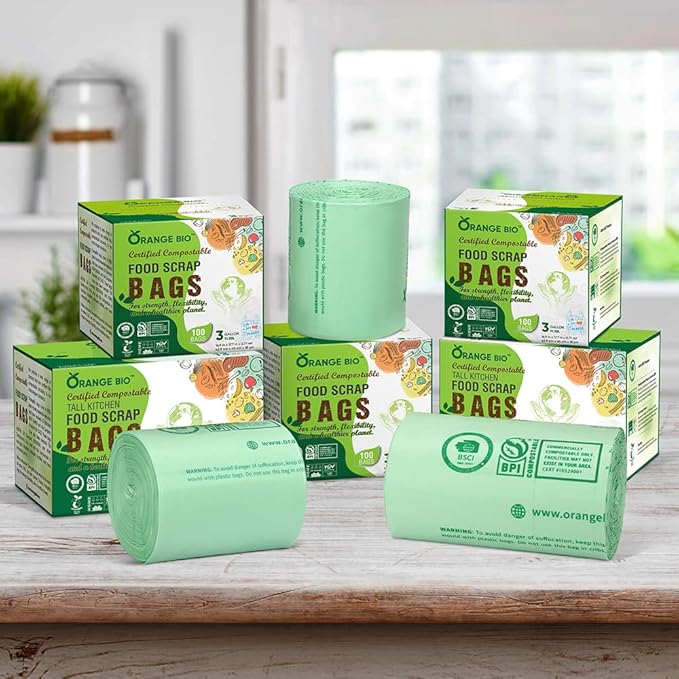 100% Certified Home Compostable Trash Bags, 55 Gallon, 60 Count, 1.5 Mils Extra Thick 38 x 58 Inches, 208 Liter, Compostable Liners, ASTM D6400 EN 13432 US BPI & OK Compost Home Certified