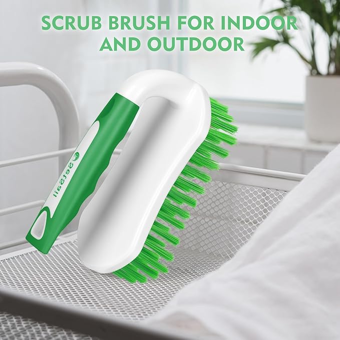 SetSail Scrub Brush, Heavy-Duty Scrub Brushes for Cleaning with Stiff Bristles Cleaning Brush for Shower, Bathroom, Carpet, Kitchen and Bathtub Scrubber - 3 Pack, Green