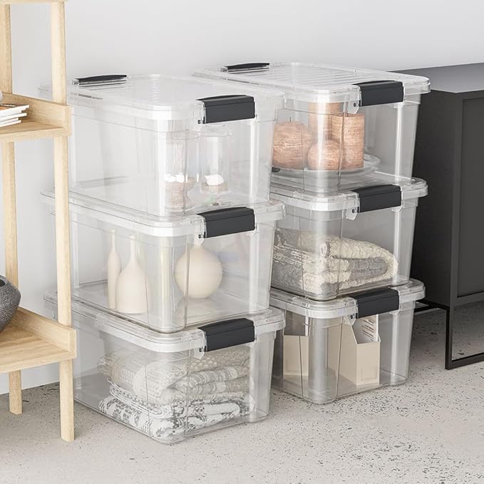 Superio Clear Storage Boxes with Lids, 1.27 Quart Plastic Container Bins for Organizing, Stackable Crates, BPA Free, Non Toxic, Odor Free, Organizers for Home, Office and Dorm, 4 Pack