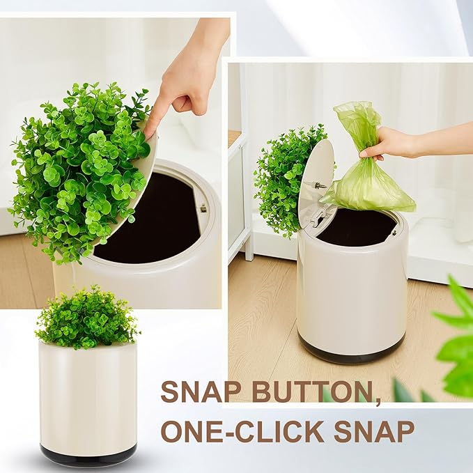 Dog Poop Trash Can Outside 13 L/ 3. 4 Gal Dog Waste Trash Can with Lid, Plant-Styled, Double-Layer Design, Outdoor Garbage Container for Front Porch Backyard Office Patio(White)