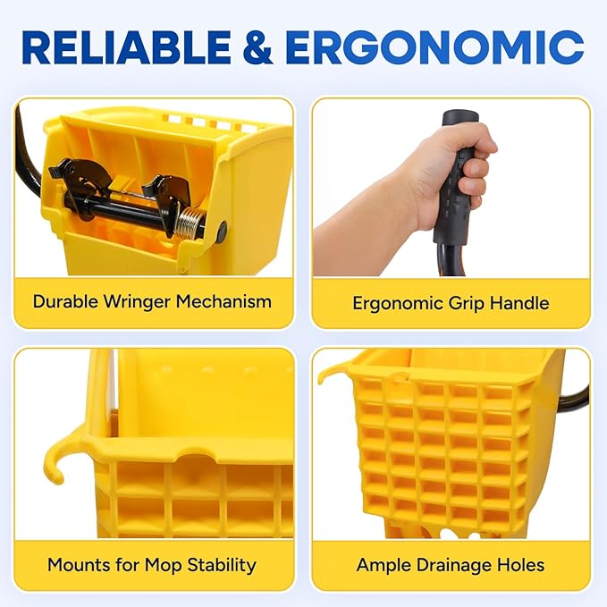 Mop Wringer Only Side Press Wringer Replacement for Commercial Mop Bucket on Wheels - 26-Quart or 35 Quart, Yellow