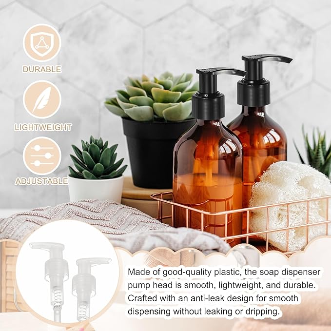 uxcell 12 Pcs Soap Dispenser Pump Heads Soap Dispensers Top Pumps Replacement Switch Pumphead for Standard 24/427 Neck Size Lotion Shampoo Bottle, Transparent